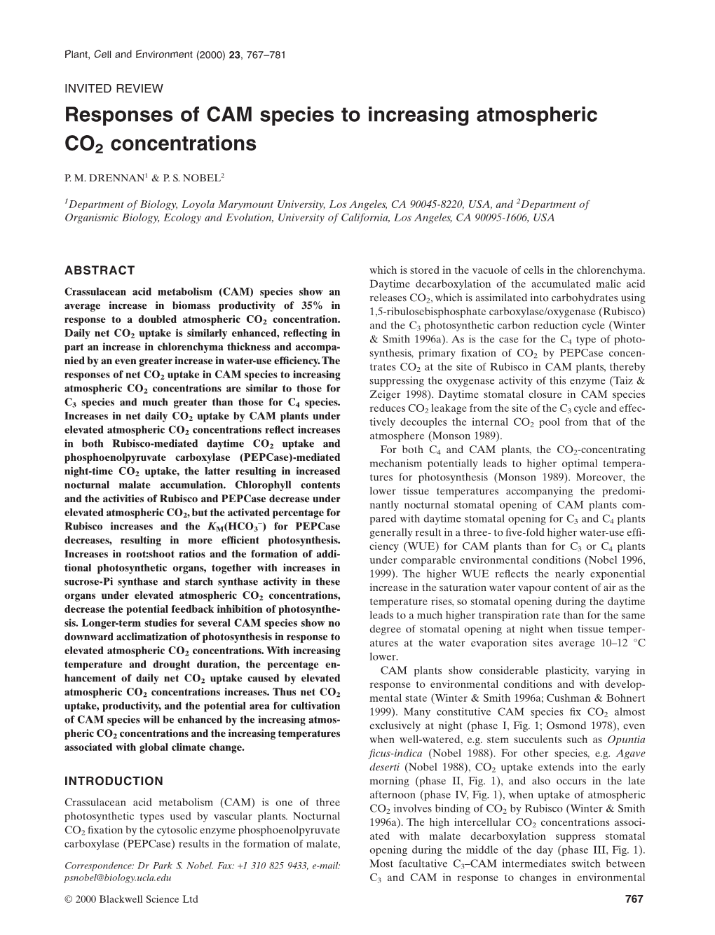 Responses of CAM Species to Increasing Atmospheric CO2 Concentrations