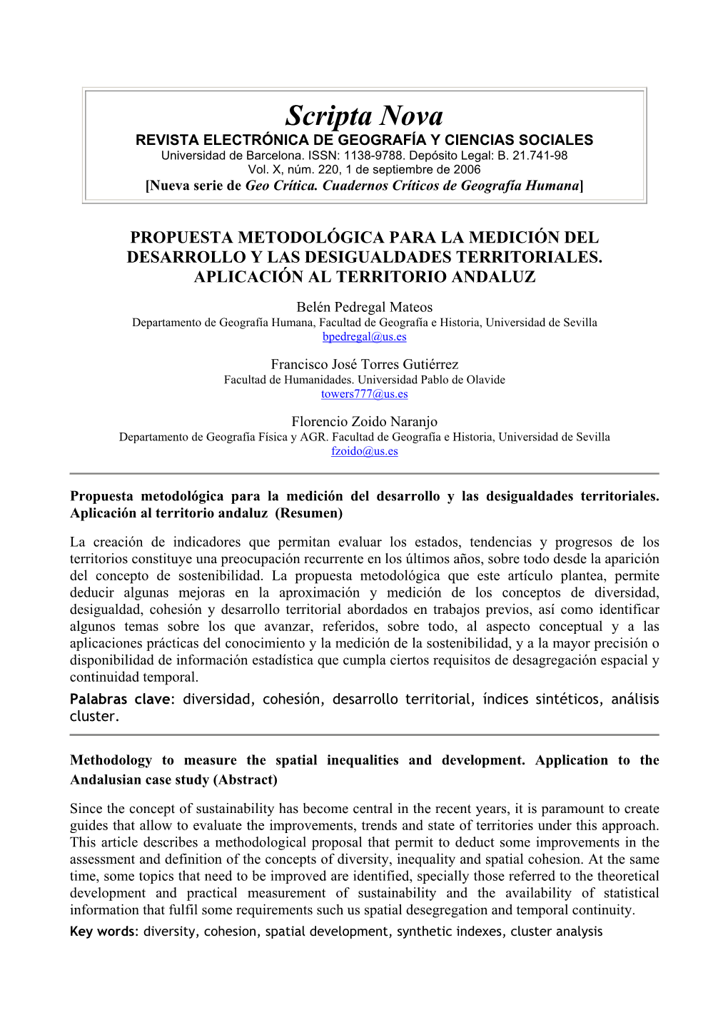 Scripta Nova REVISTA ELECTRÓNICA DE GEOGRAFÍA Y CIENCIAS SOCIALES Universidad De Barcelona