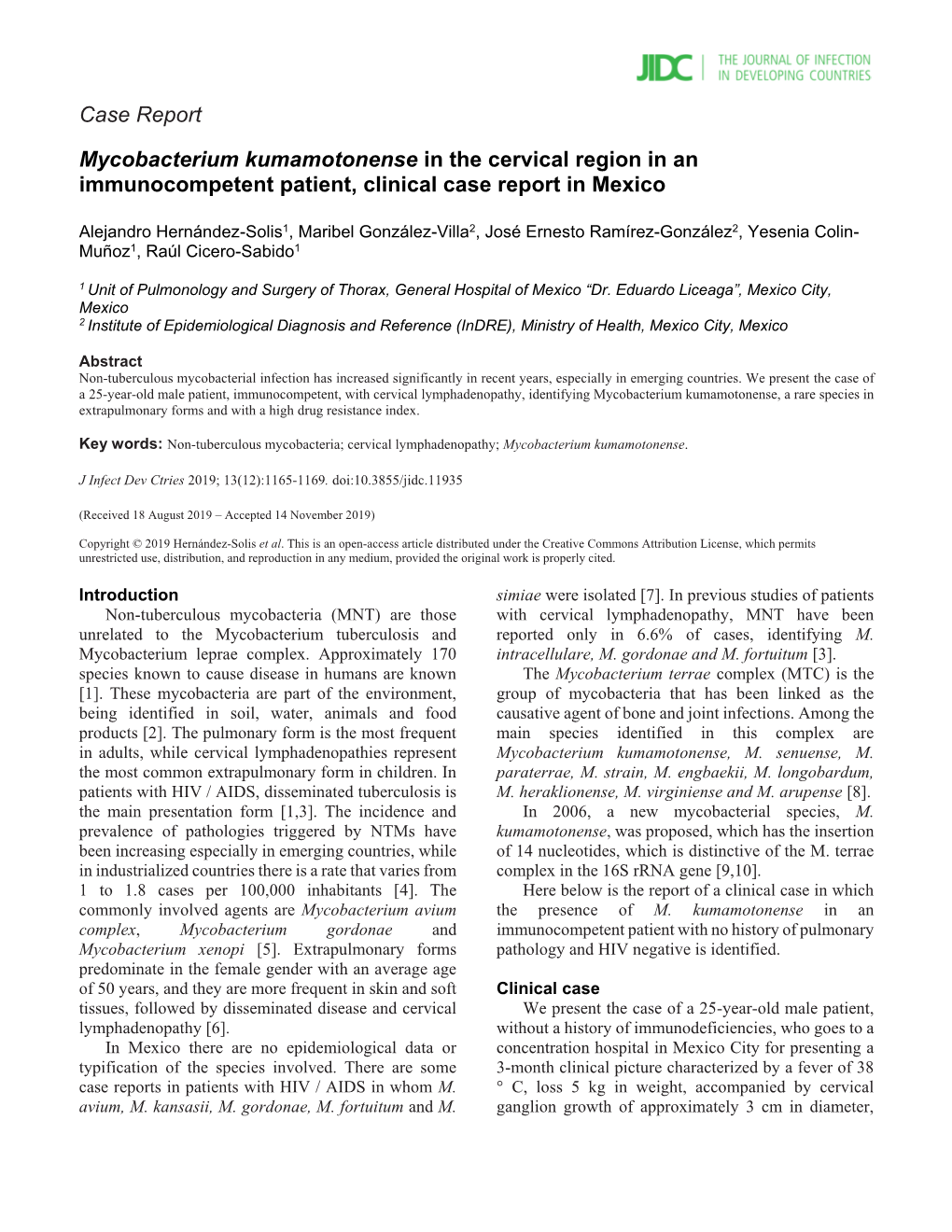 Case Report Mycobacterium Kumamotonense in the Cervical Region in an Immunocompetent Patient, Clinical Case Report in Mexico
