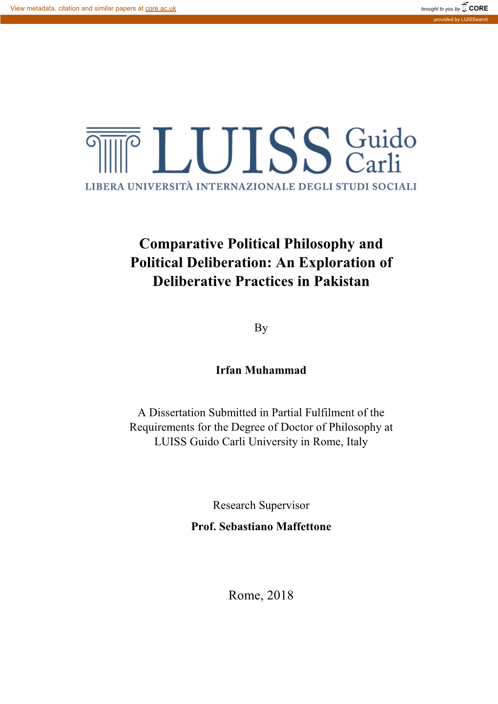 Comparative Political Philosophy and Political Deliberation: an Exploration of Deliberative Practices in Pakistan
