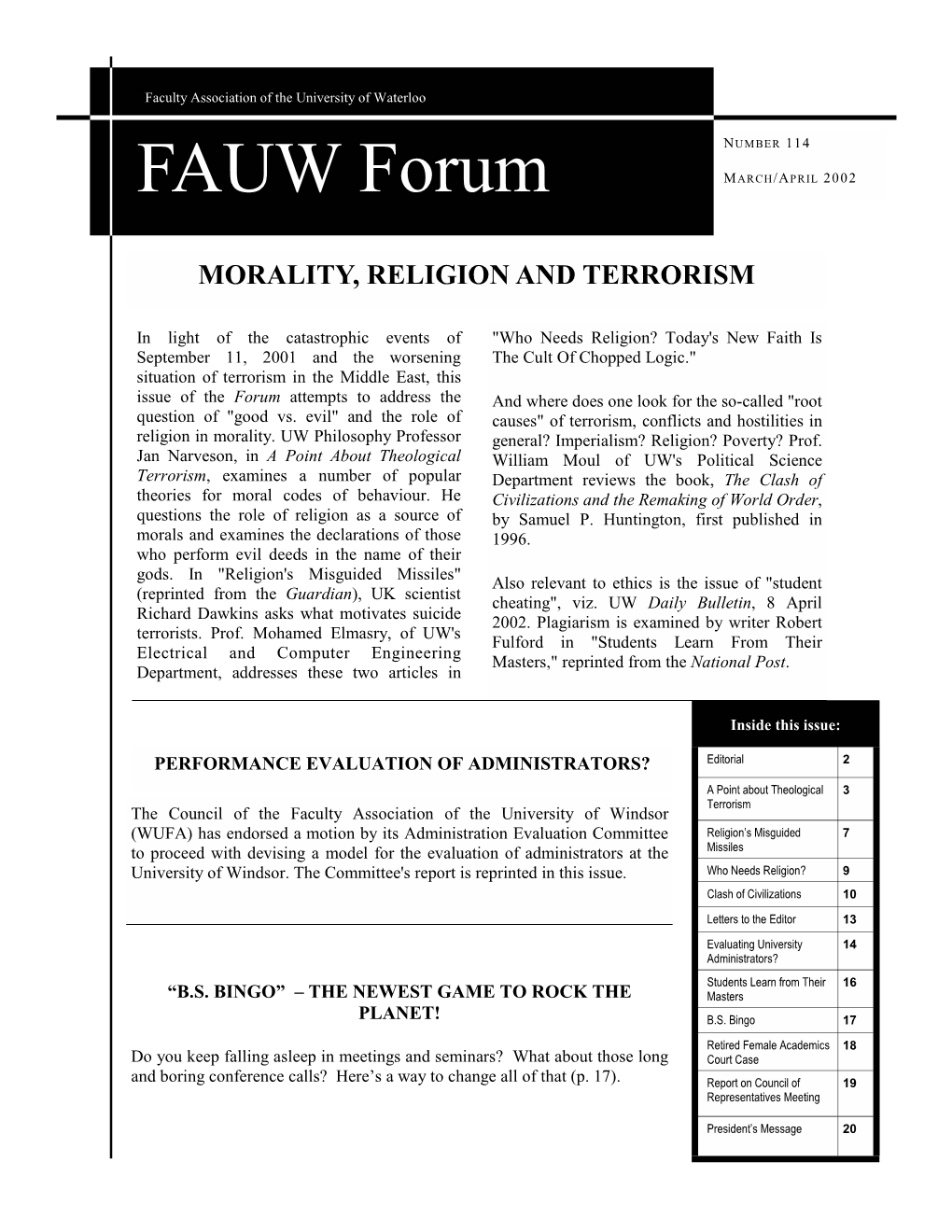 FAUW Forum MARCH/APRIL 2002