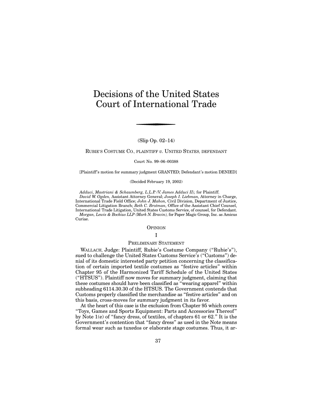 Decisions of the United States Court of International Trade