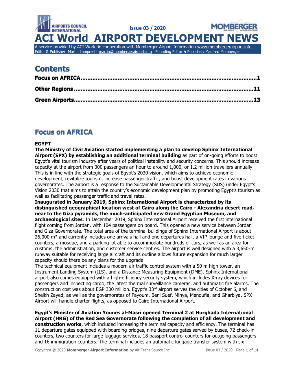 ACI World Airport Development News: Issue 03 – 2020