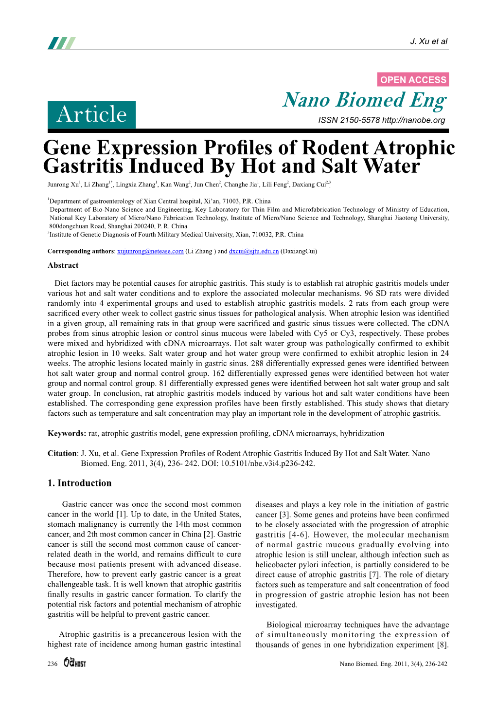 Gene Expression Profiles of Rodent Atrophic Gastritis Induced by Hot