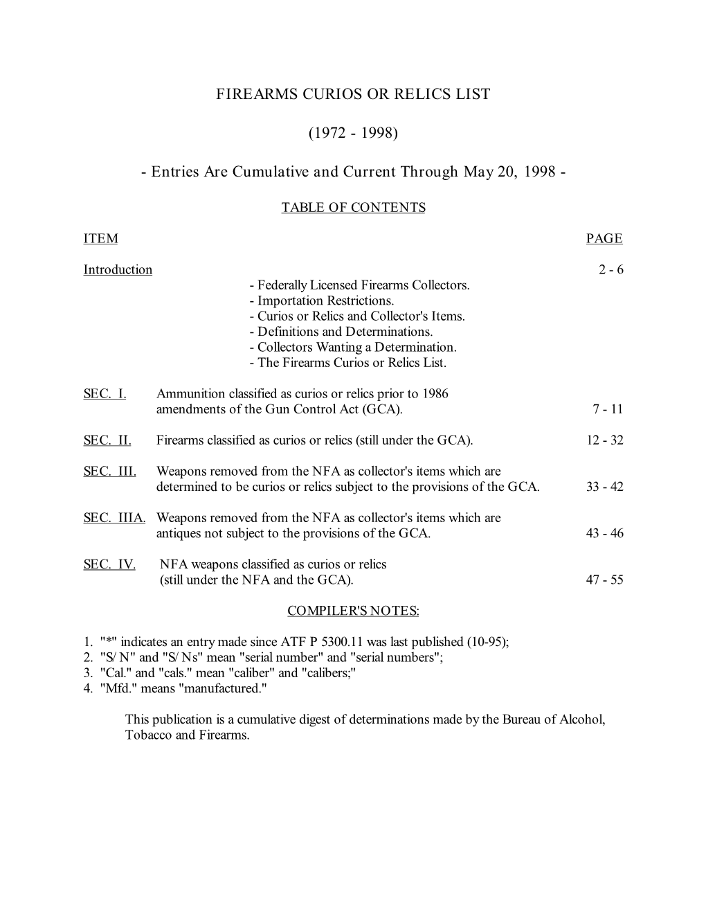 Firearms Curios Or Relics List (1972