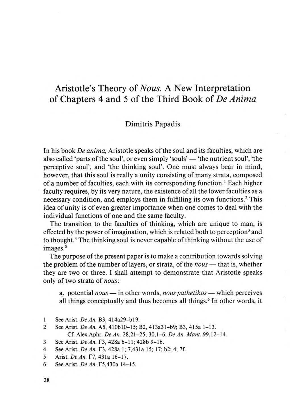 Aristotle's Theory of Nous. a New Interpretation of Chapters 4 and 5 Of