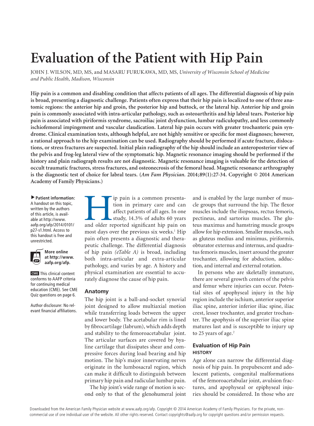 Evaluation of the Patient with Hip Pain JOHN J