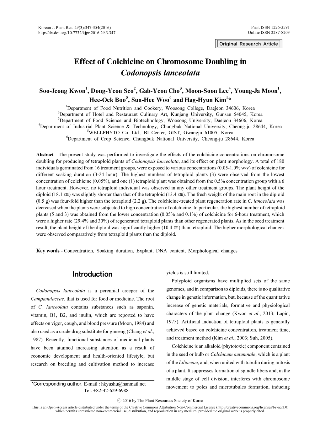 Effect of Colchicine on Chromosome Doubling in Codonopsis Lanceolata