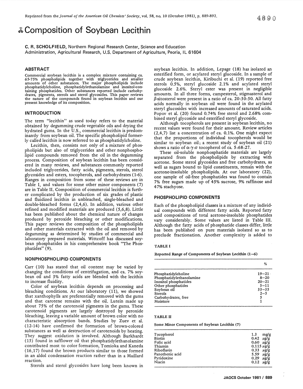 ~ Composition of Soybean Lecithin