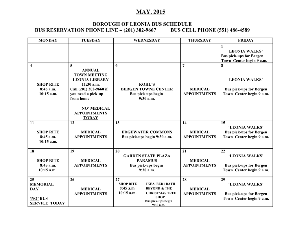 Borough of Leonia Bus Schedule