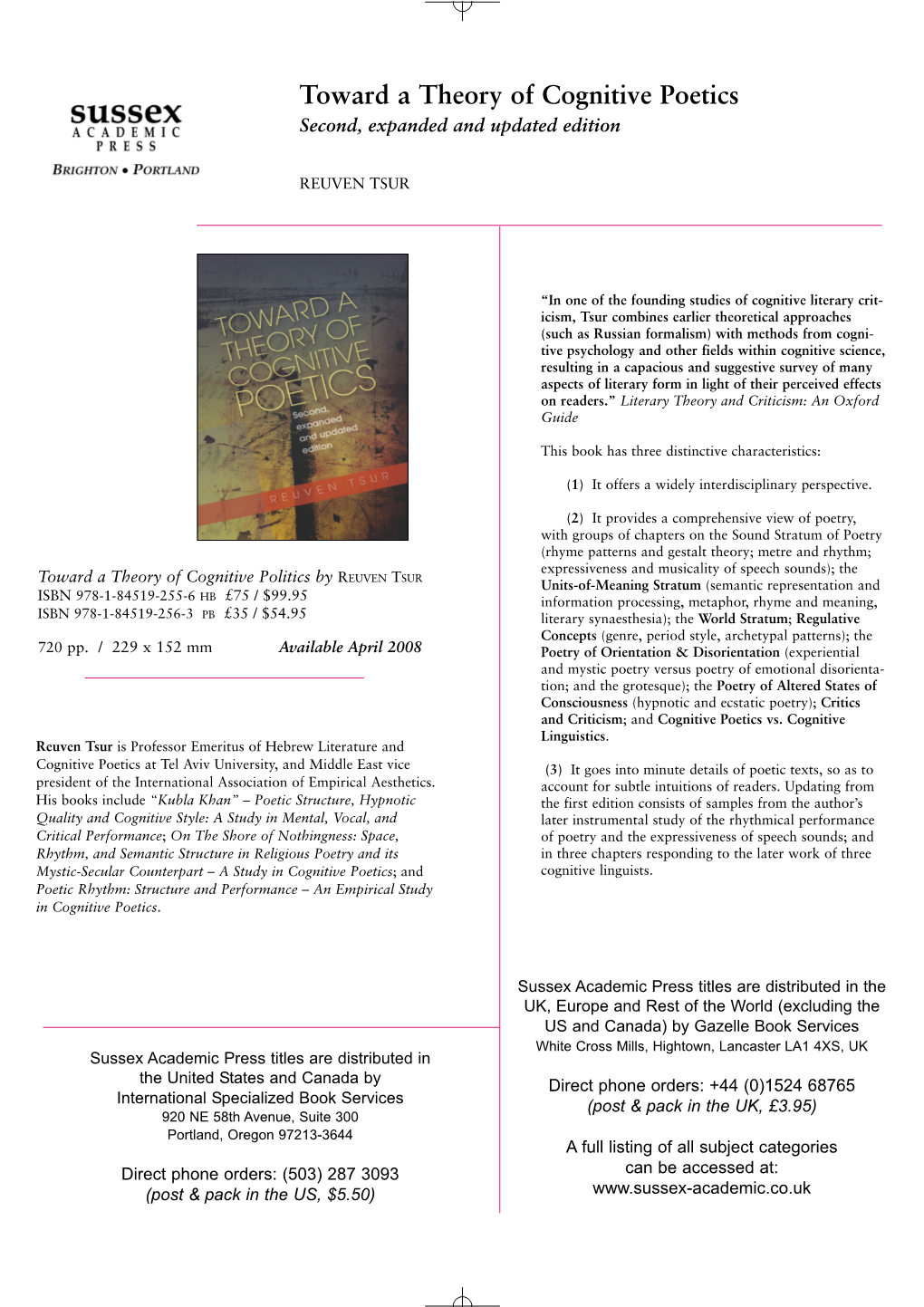 Toward a Theory of Cognitive Poetics Second, Expanded and Updated Edition