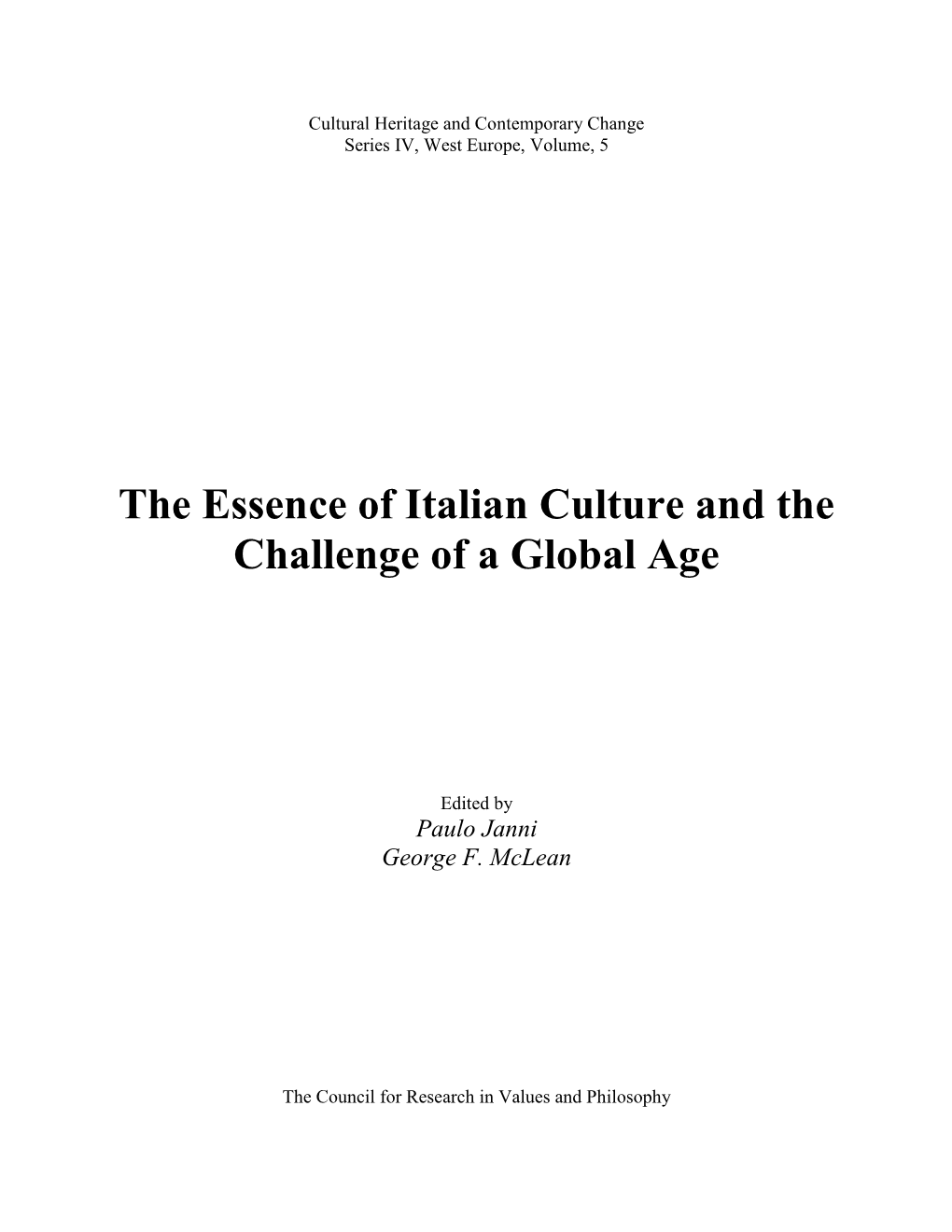 The Essence of Italian Culture and the Challenge of a Global Age