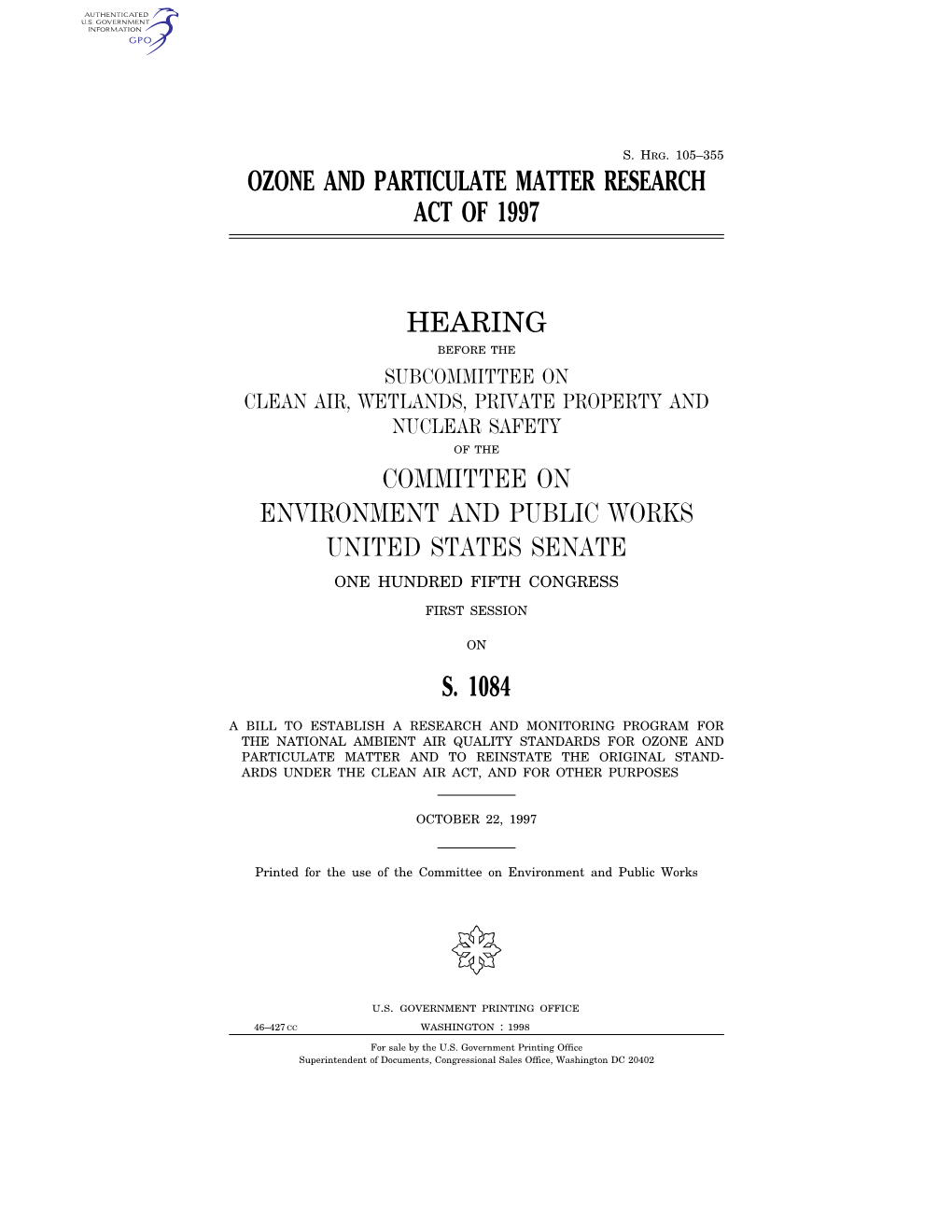 Ozone and Particulate Matter Research Act of 1997