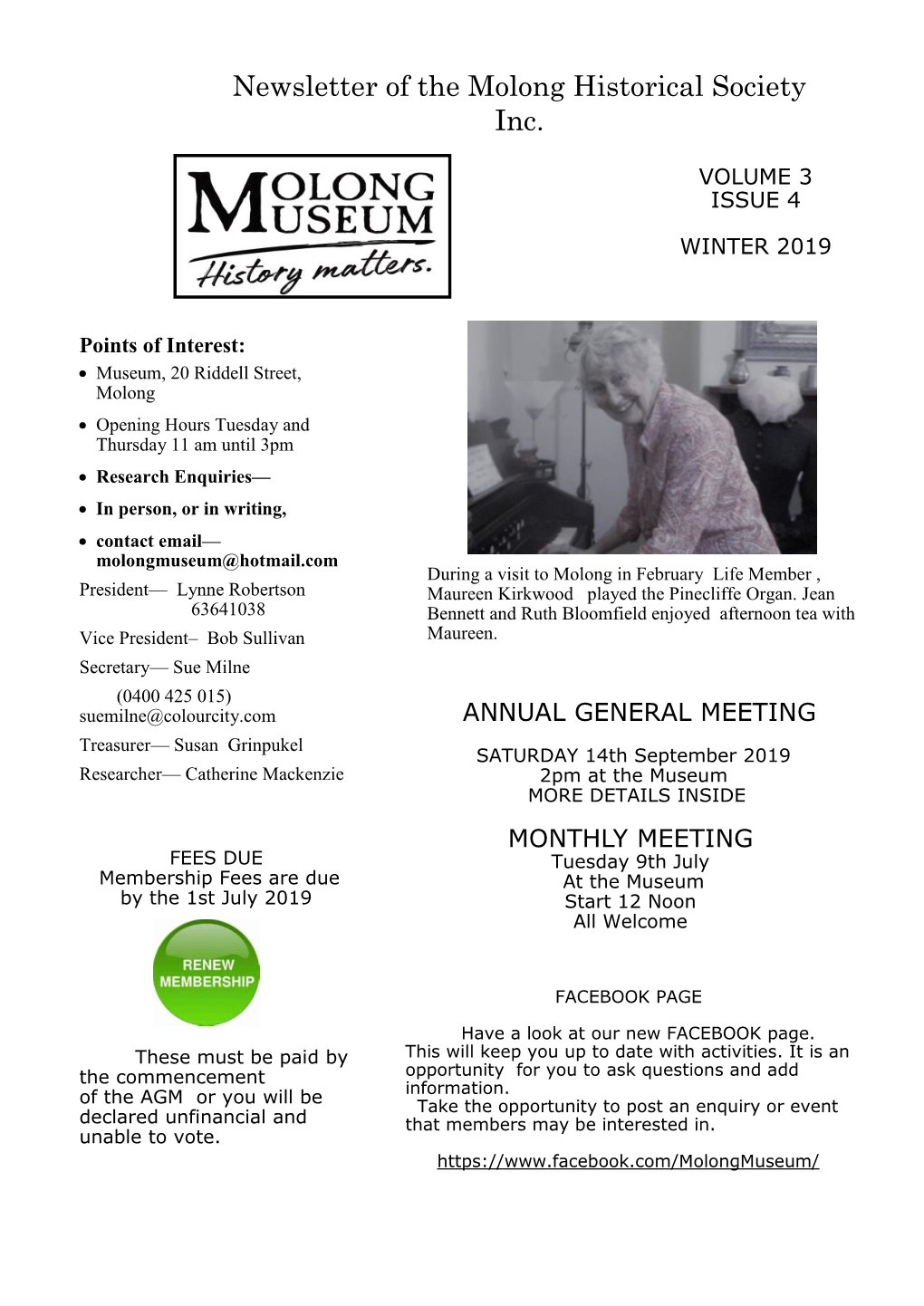 Newsletter of the Molong Historical Society Inc