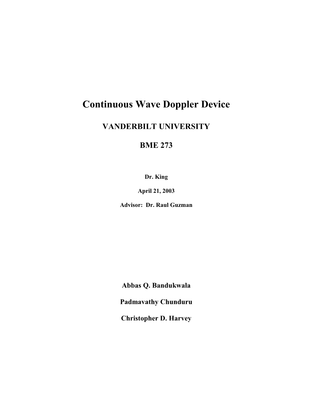 Continuous Wave Doppler Device