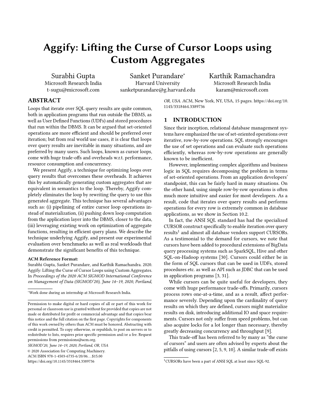Aggify: Lifting the Curse of Cursor Loops Using Custom Aggregates