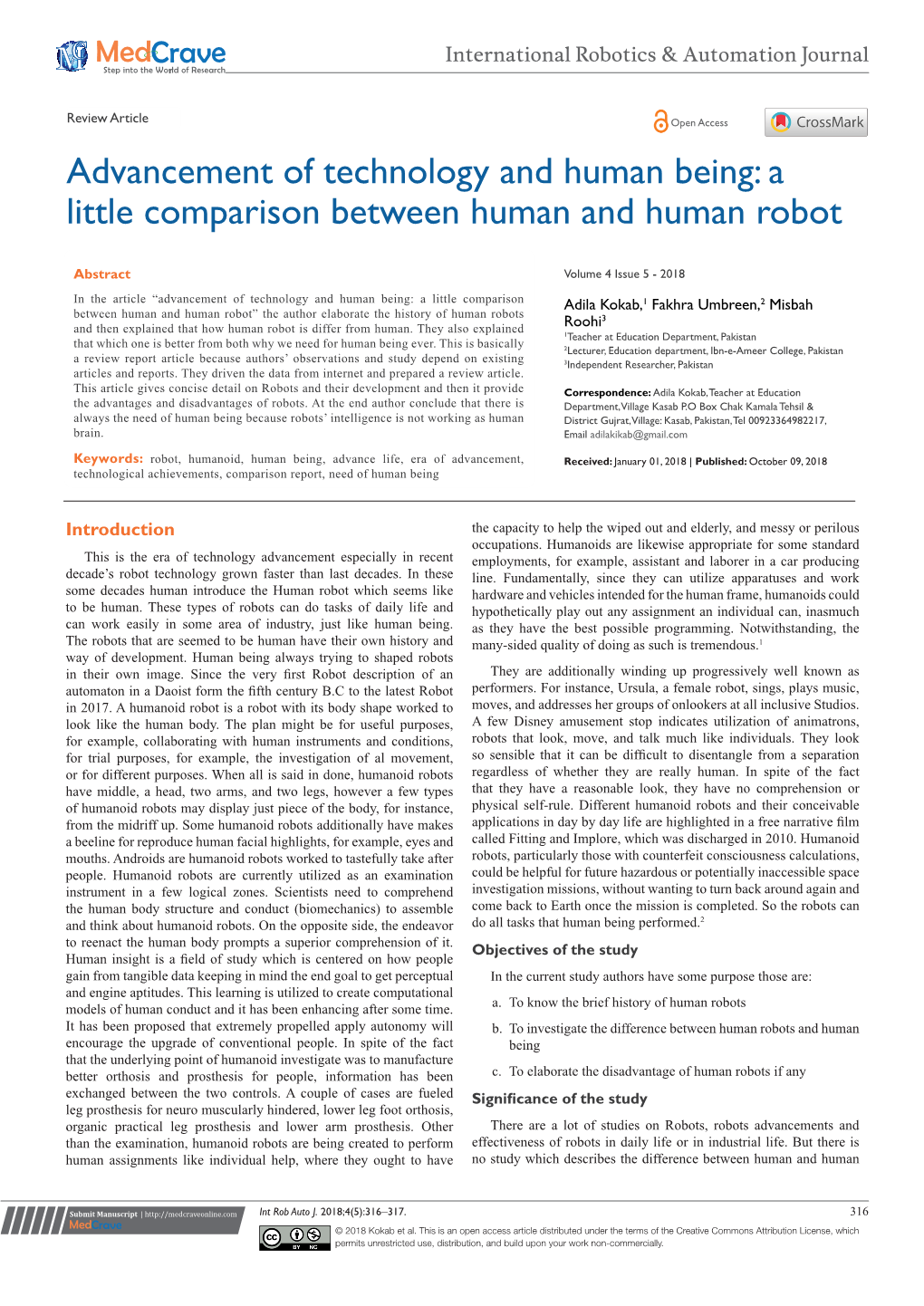 Advancement of Technology and Human Being: a Little Comparison Between Human and Human Robot