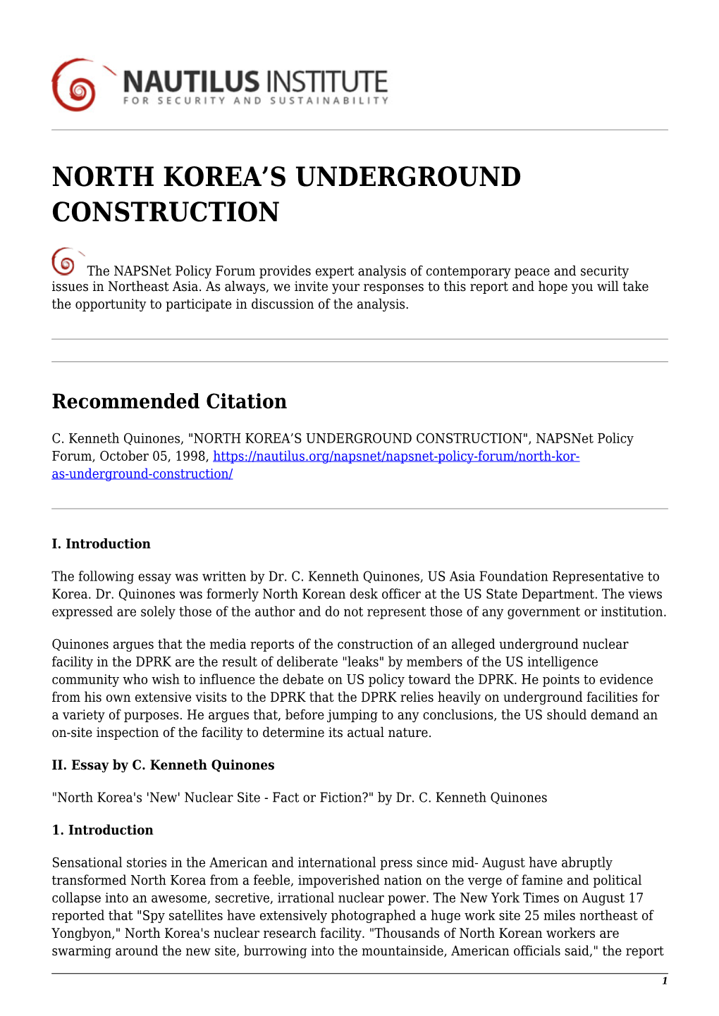 North Korea's Underground