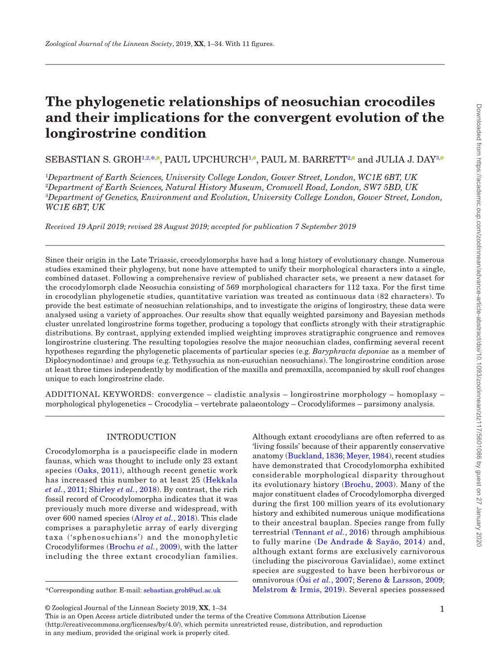 The Phylogenetic Relationships of Neosuchian Crocodiles and Their