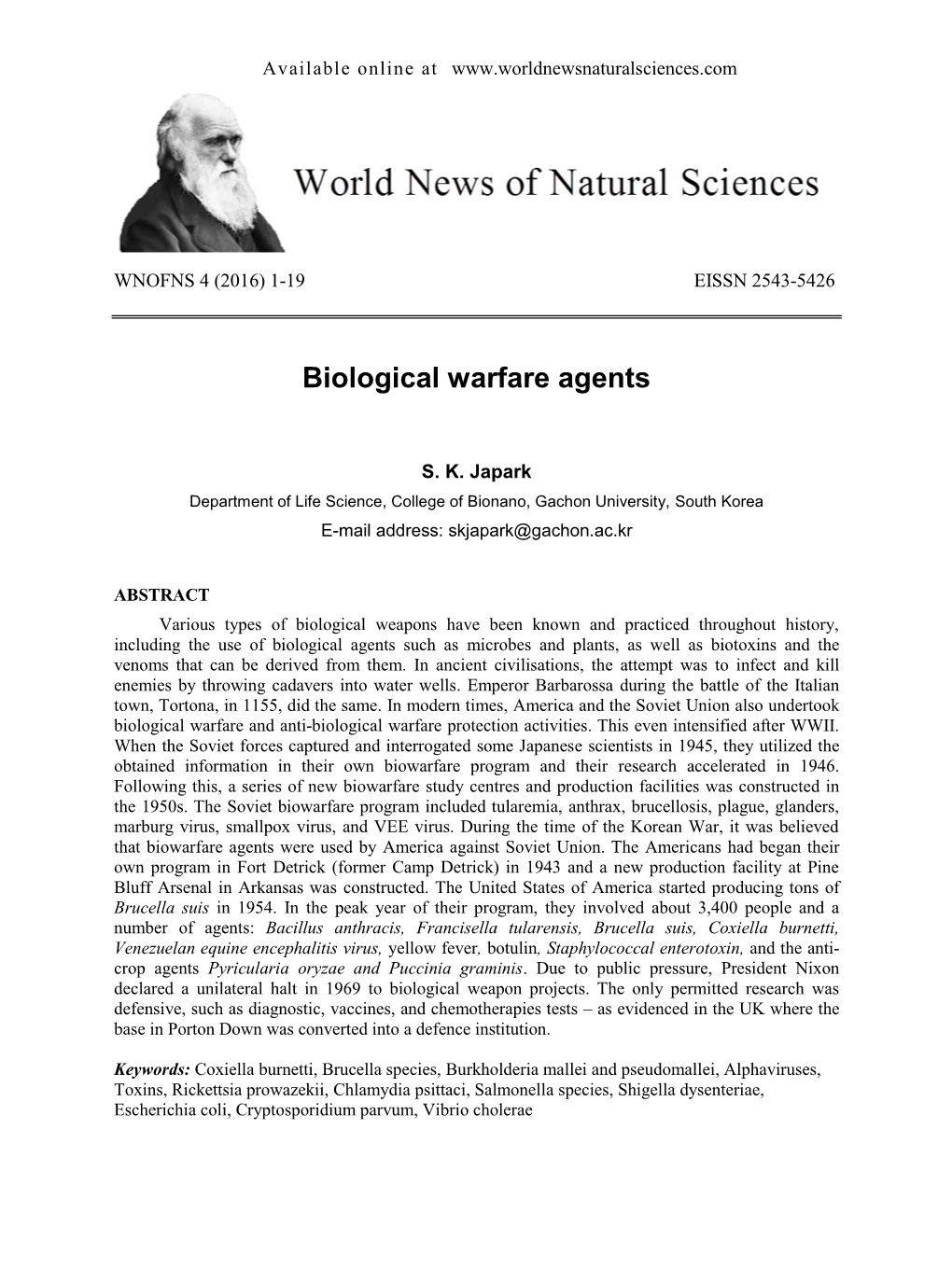 Biological Warfare Agents
