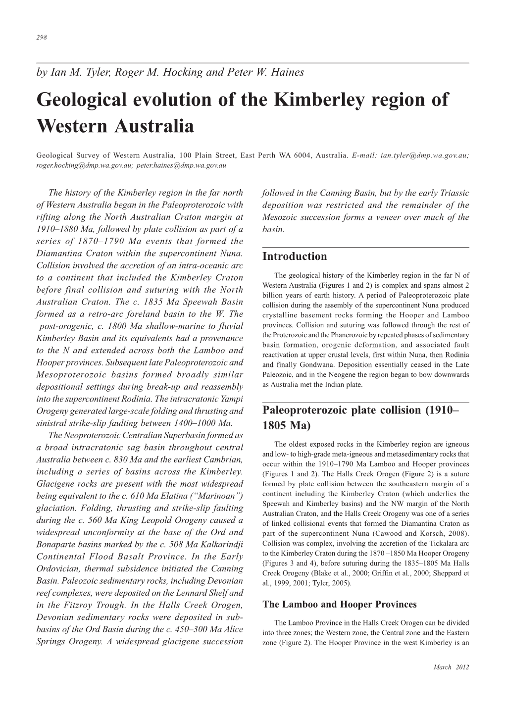 Geological Evolution of the Kimberley Region of Western Australia