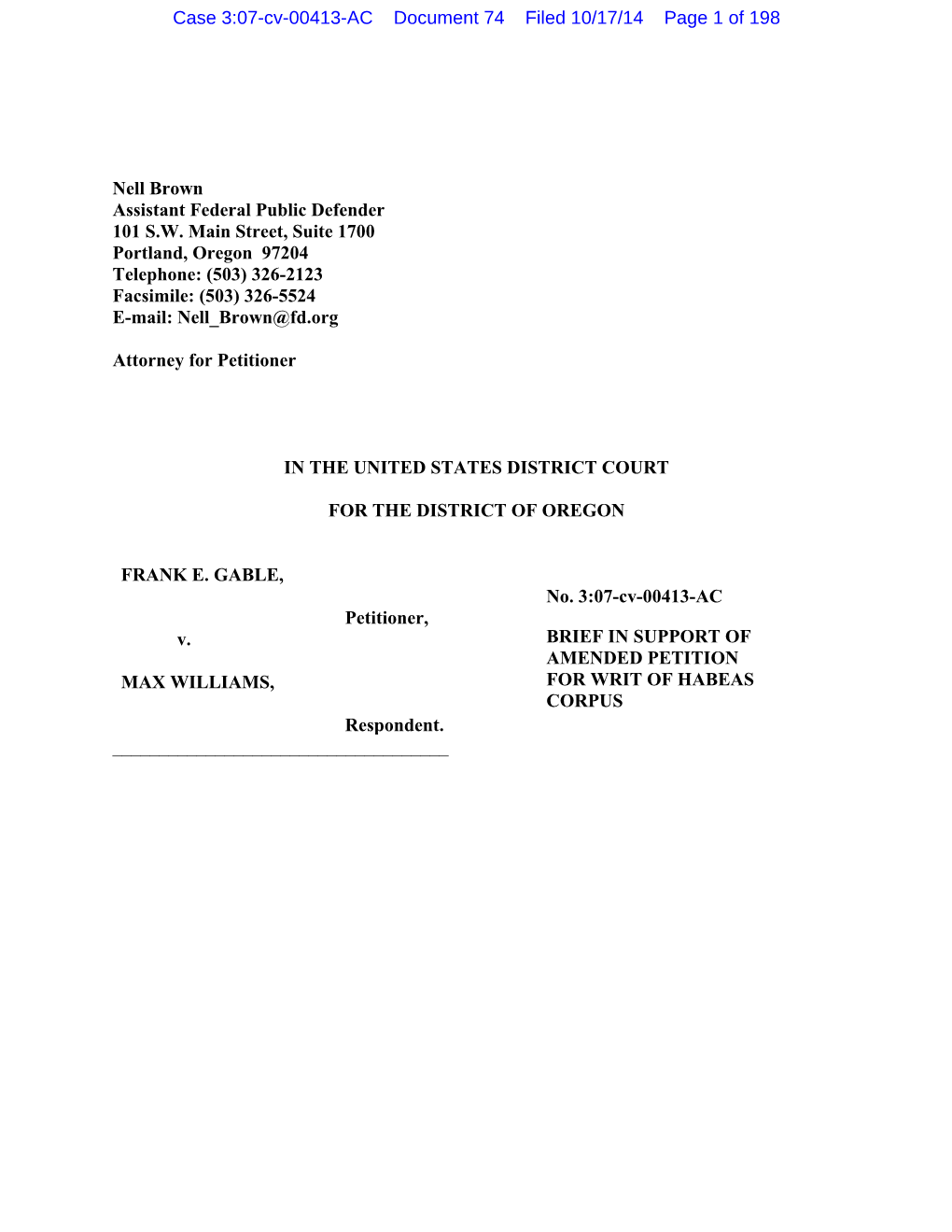 Case 3:07-Cv-00413-AC Document 74 Filed 10/17/14 Page 1 of 198