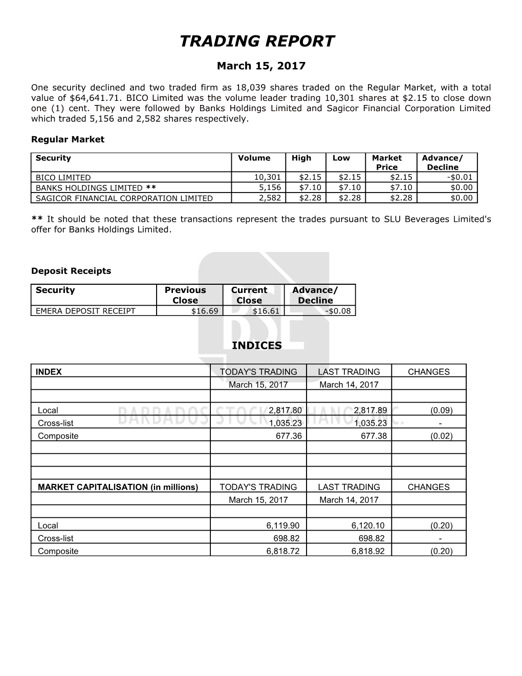 Trading Report s18