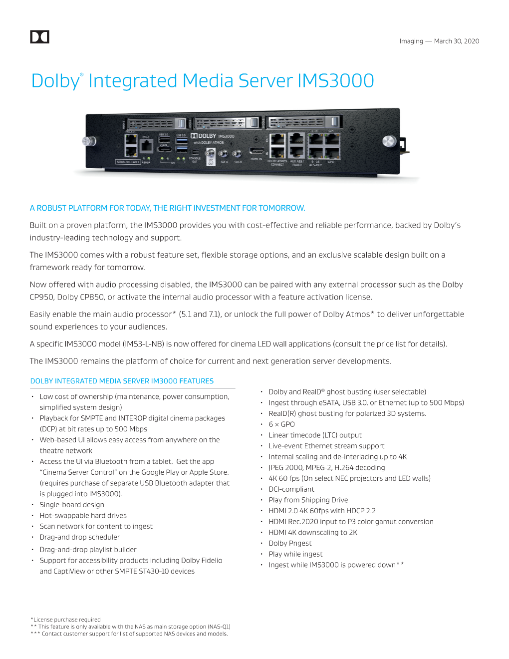 Dolby® Integrated Media Server IMS3000