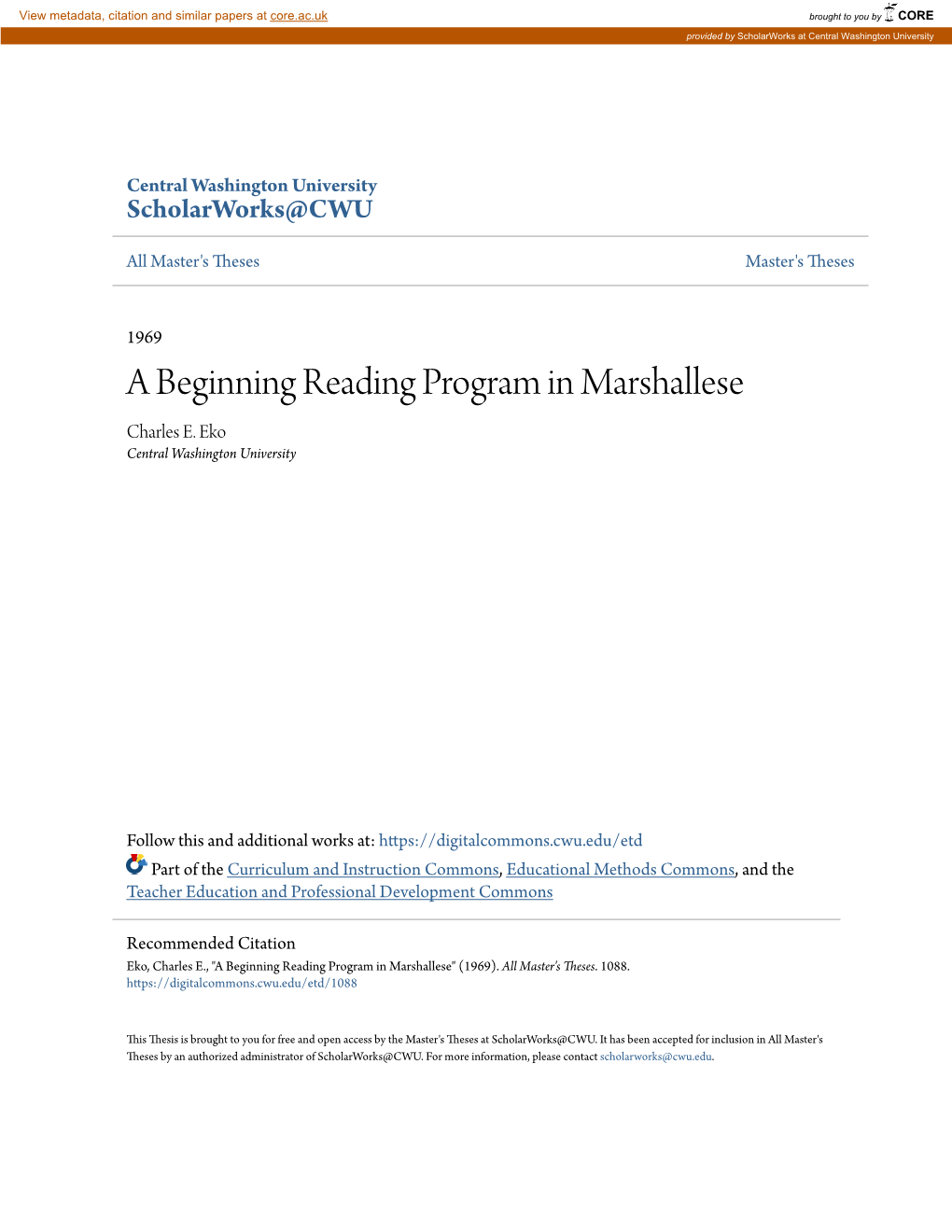 A Beginning Reading Program in Marshallese Charles E