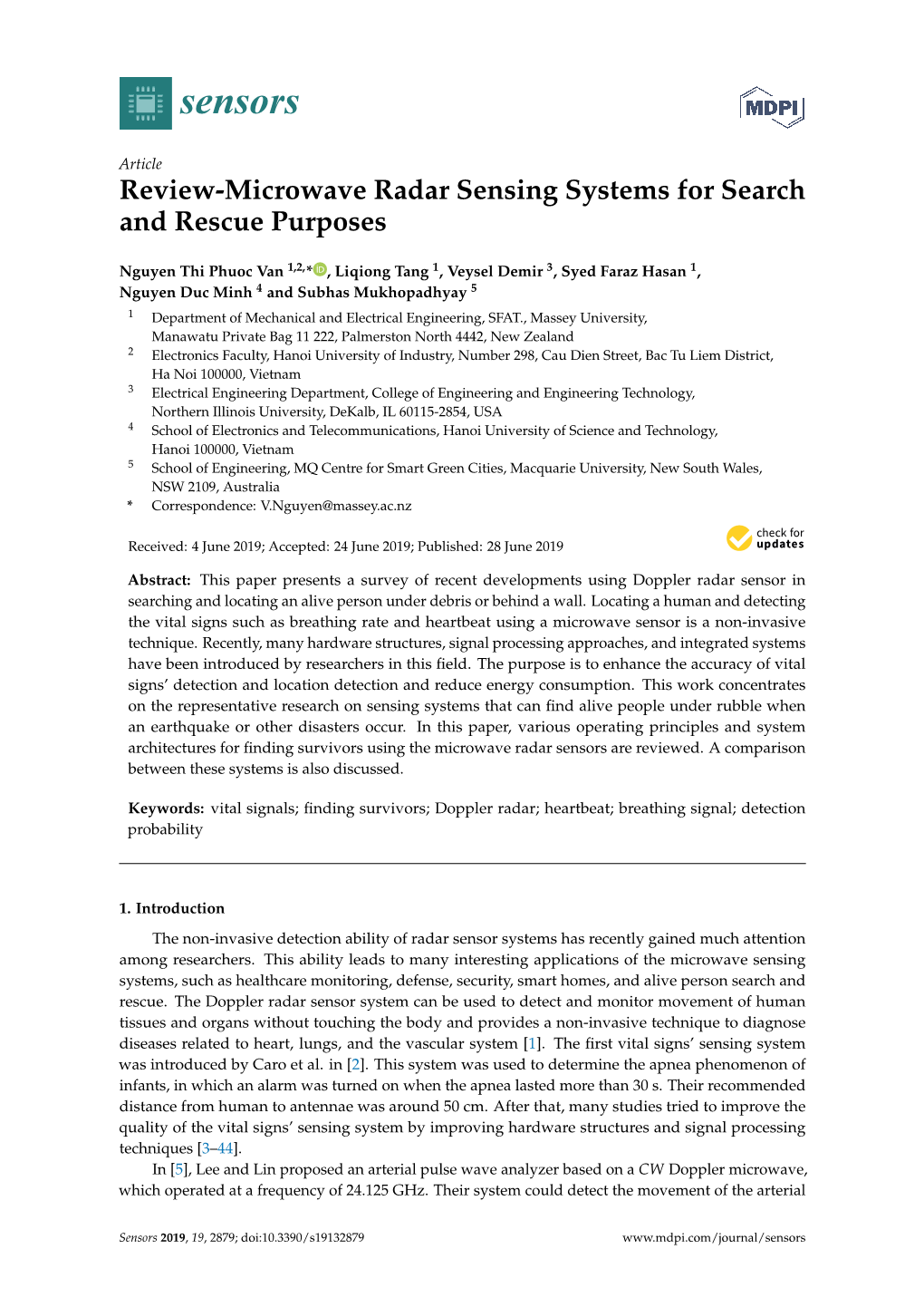 Review-Microwave Radar Sensing Systems for Search and Rescue Purposes