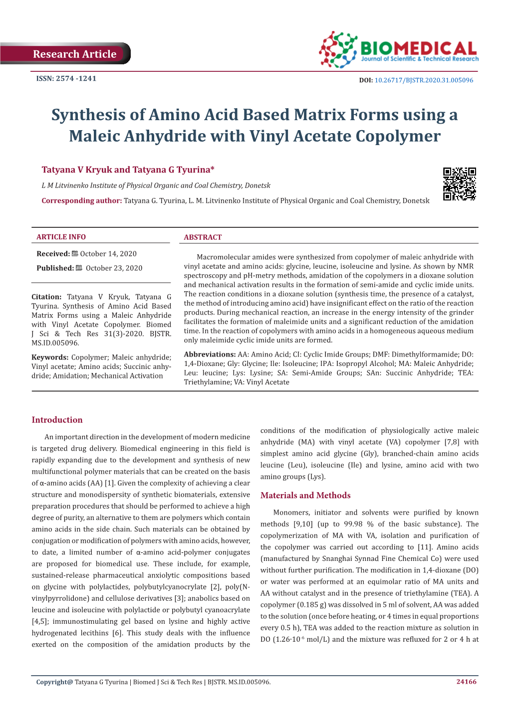 Synthesis of Amino Acid Based Matrix Forms Using a Maleic Anhydride with Vinyl Acetate Copolymer