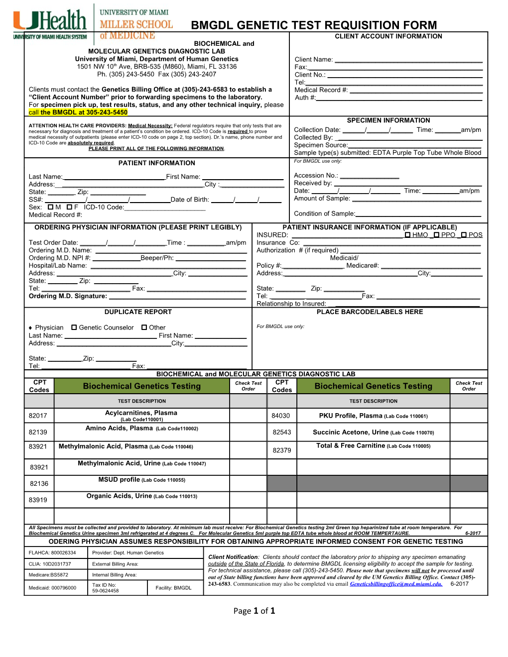 Bmgdl Genetic Test Requisition Form