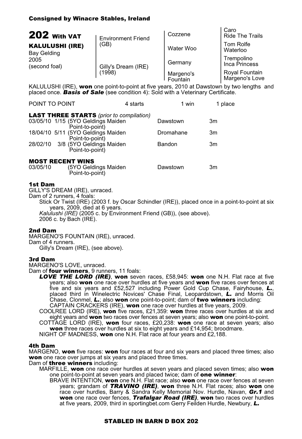 Consigned by Winacre Stables, Ireland 202 with VAT Cozzene