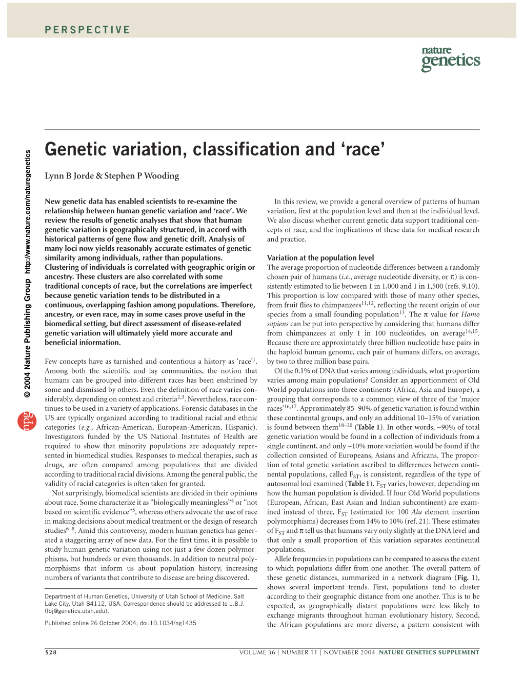 Genetic Variation, Classification and 'Race'