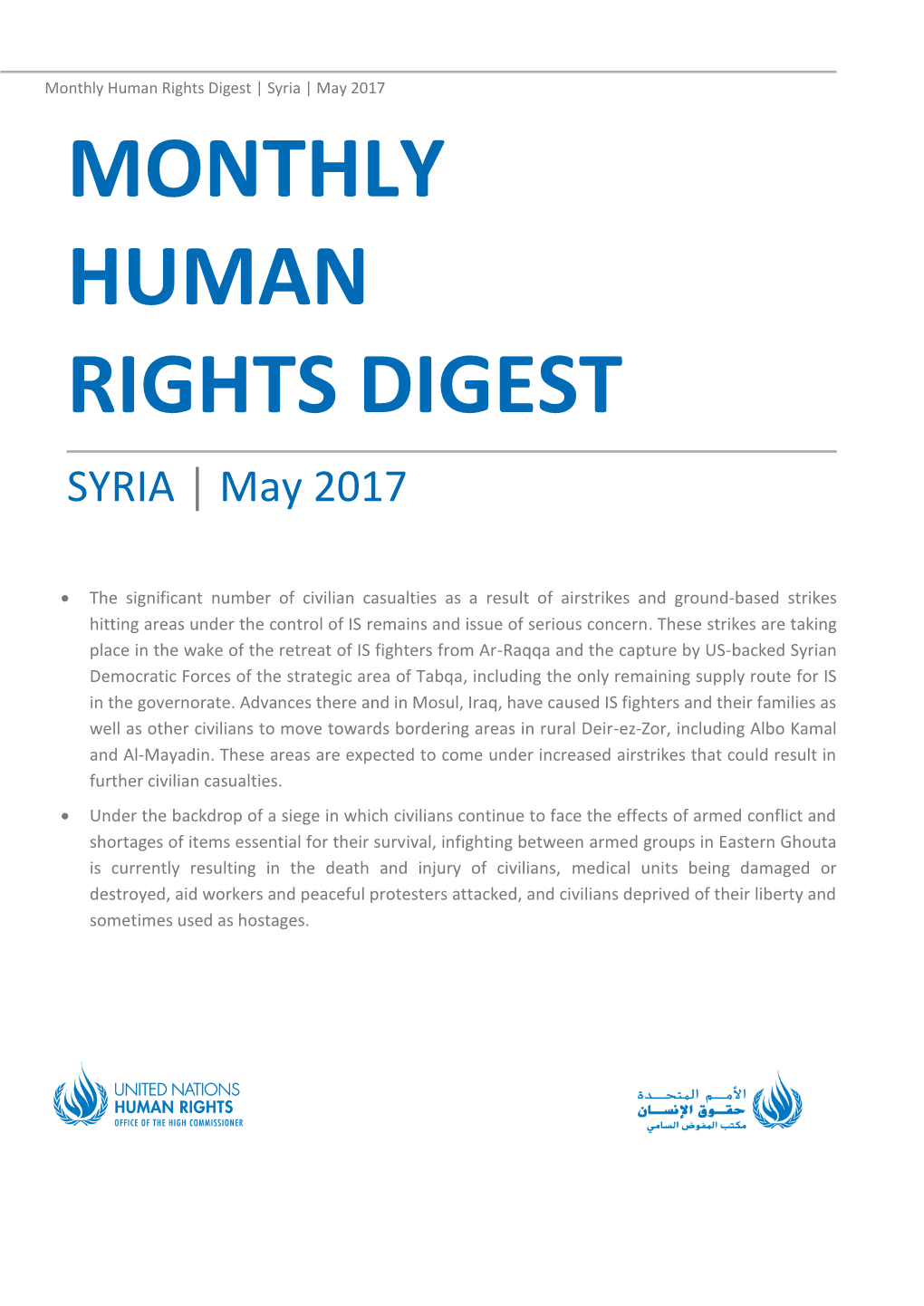Monthly Human Rights Digest | Syria | May 2017 MONTHLY HUMAN RIGHTS DIGEST