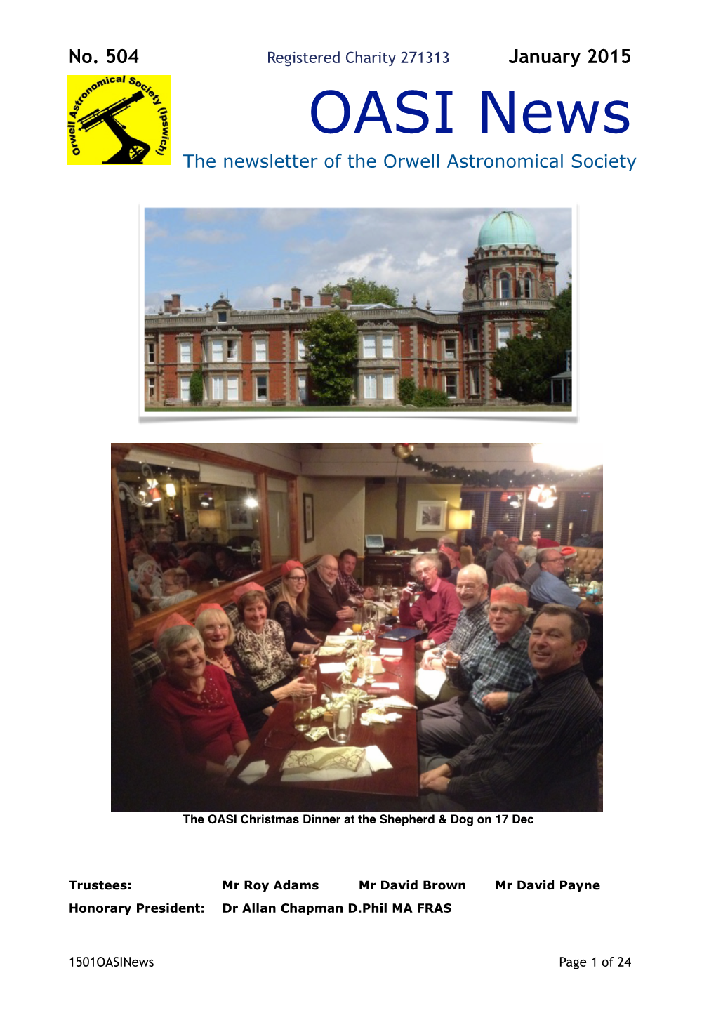 OASI News the Newsletter of the Orwell Astronomical Society