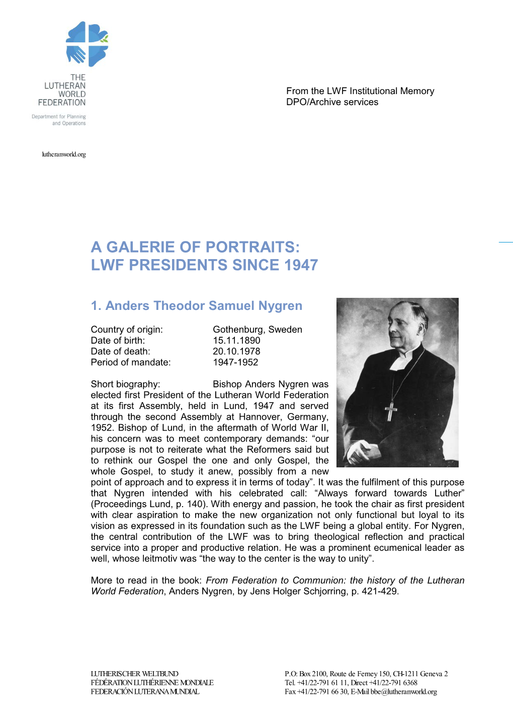 A Galerie of Portraits: Lwf Presidents Since 1947