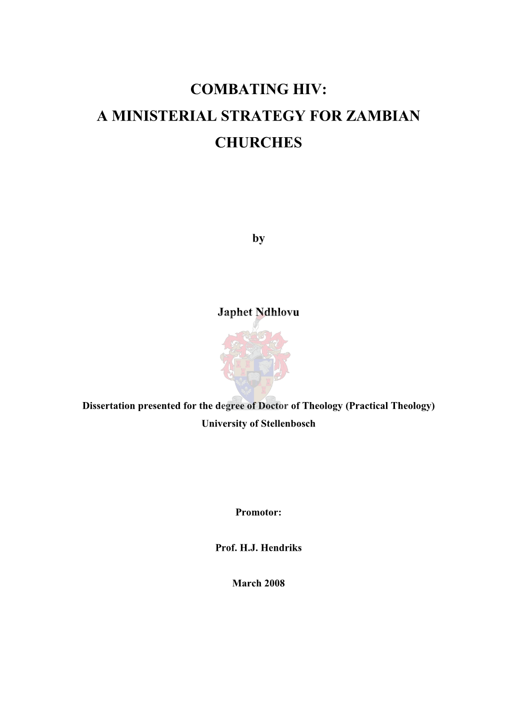 Combating Hiv: a Ministerial Strategy for Zambian Churches