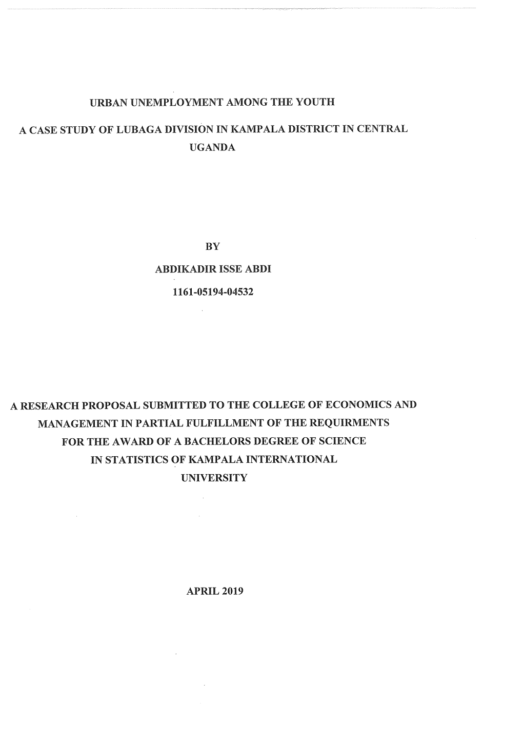 Urban Unemployment Among the Youth a Case Study Of