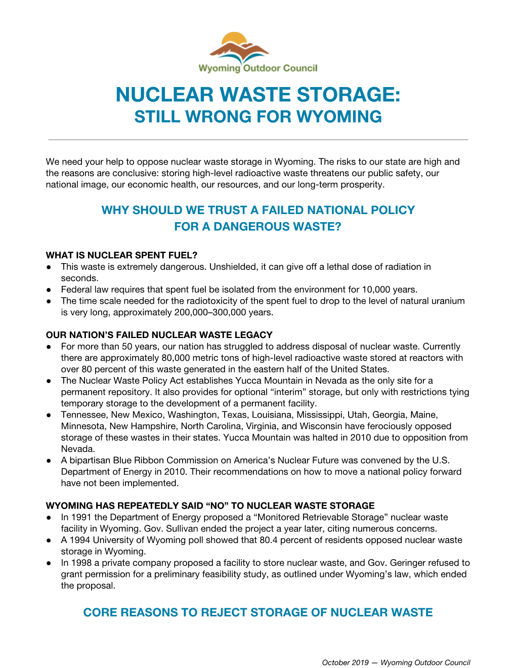 Nuclear Waste Storage: Still Wrong for Wyoming