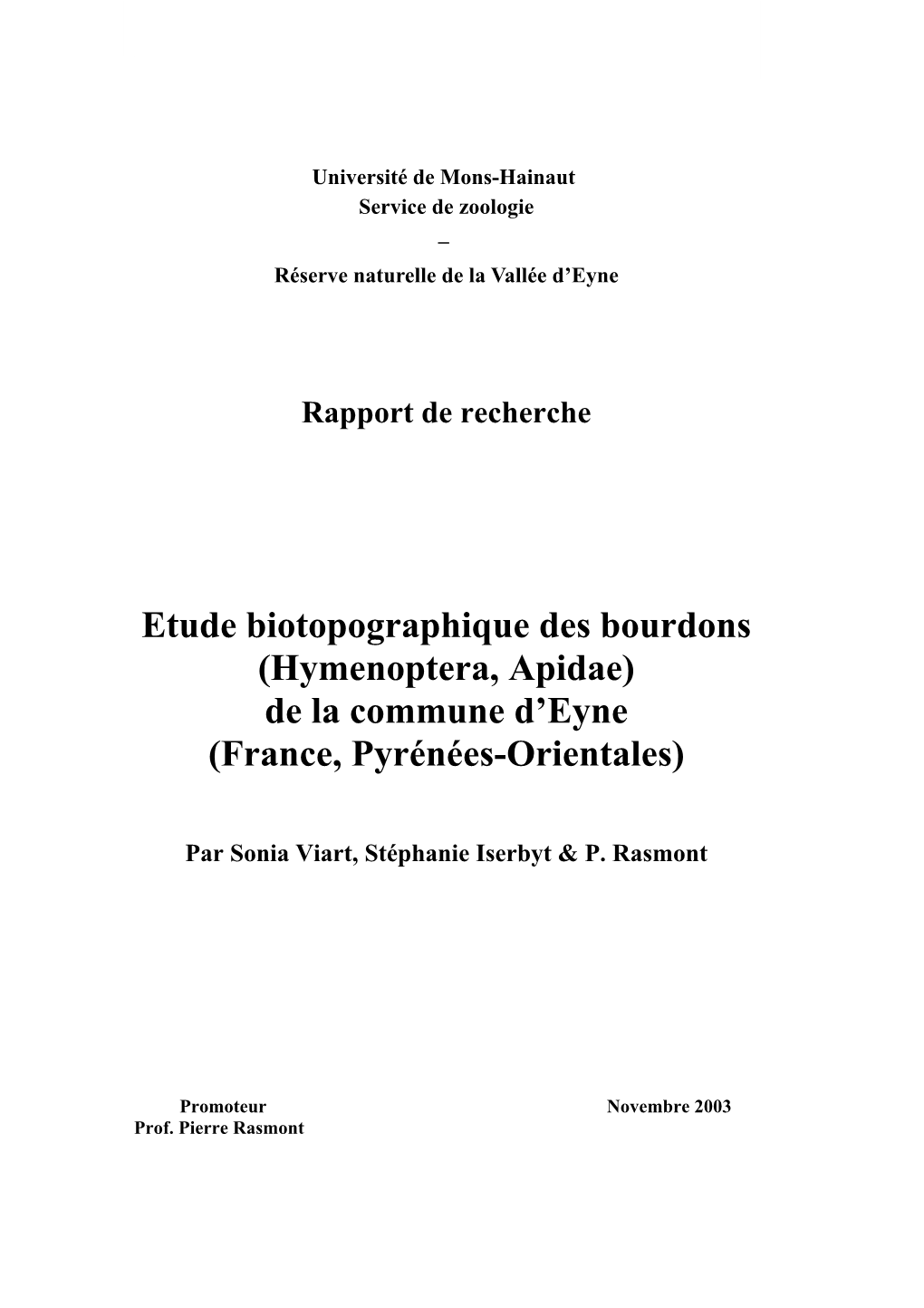 Etude Biotopographique Des Bourdons (Hymenoptera, Apidae) De La Commune D’Eyne (France, Pyrénées-Orientales)