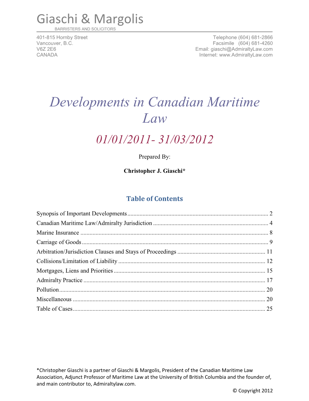 Giaschi & Margolis Developments in Canadian Maritime