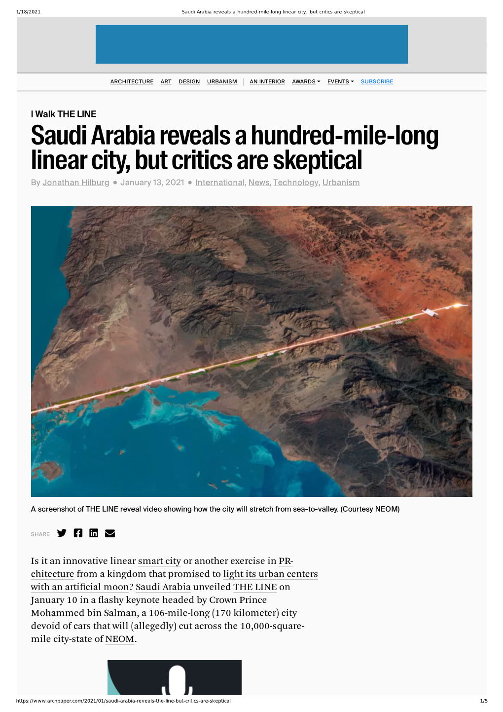 Saudi Arabia Reveals a Hundred-Mile-Long Linear City, but Critics Are Skeptical
