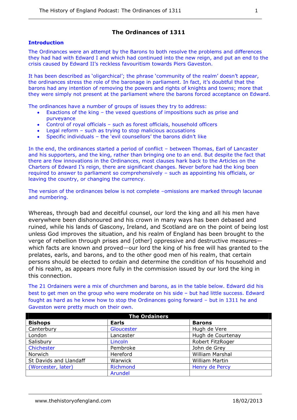 The Great Charter of Liberties of King John (Magna Carta)