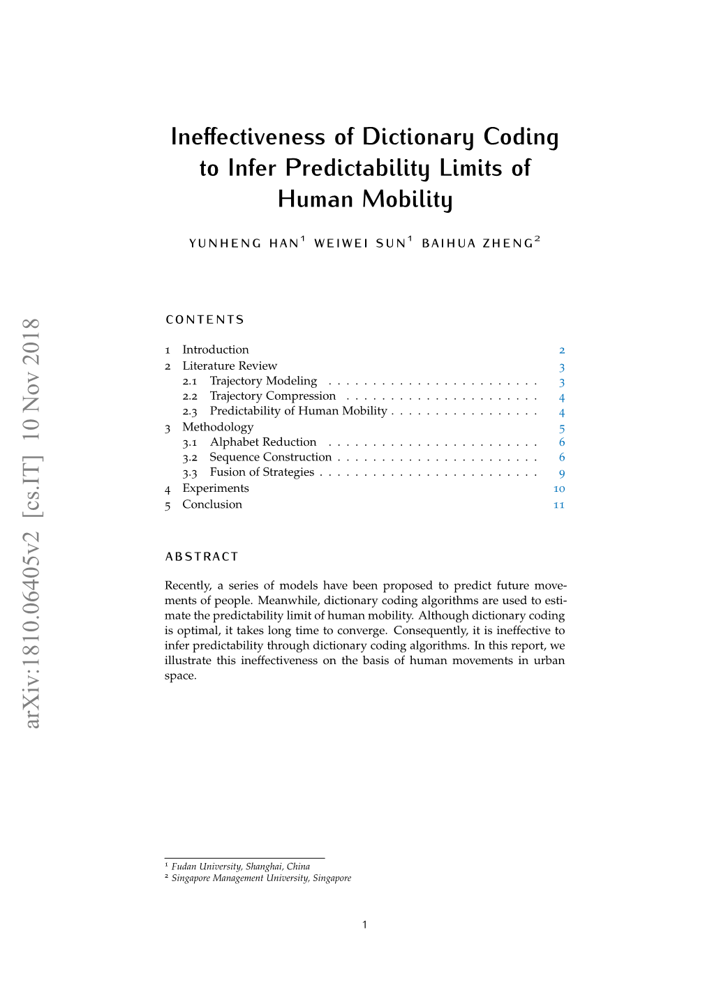 Ineffectiveness of Dictionary Coding to Infer Predictability Limits of Human Mobility Arxiv:1810.06405V2 [Cs.IT] 10 Nov 2018