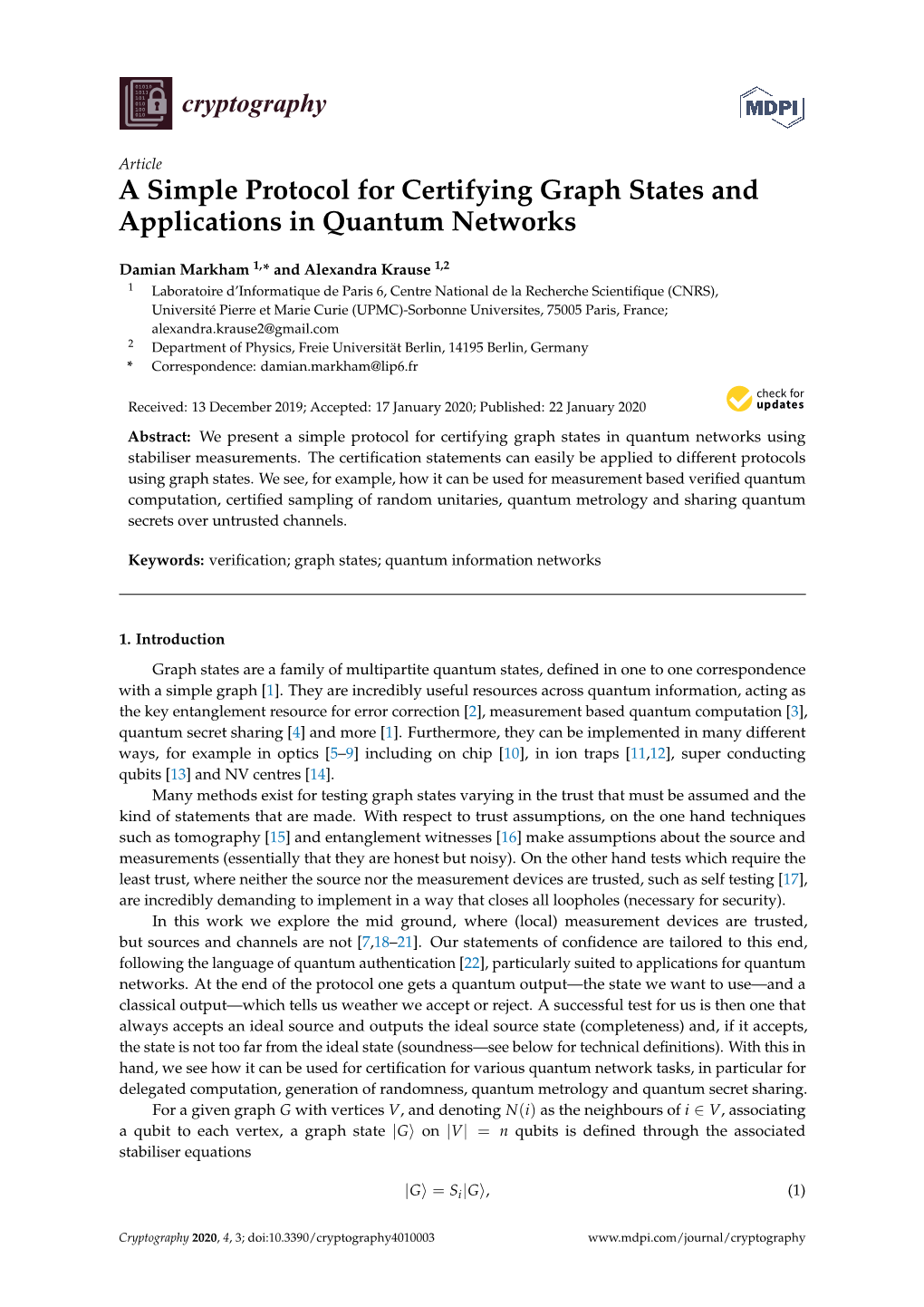 A Simple Protocol for Certifying Graph States and Applications in Quantum Networks