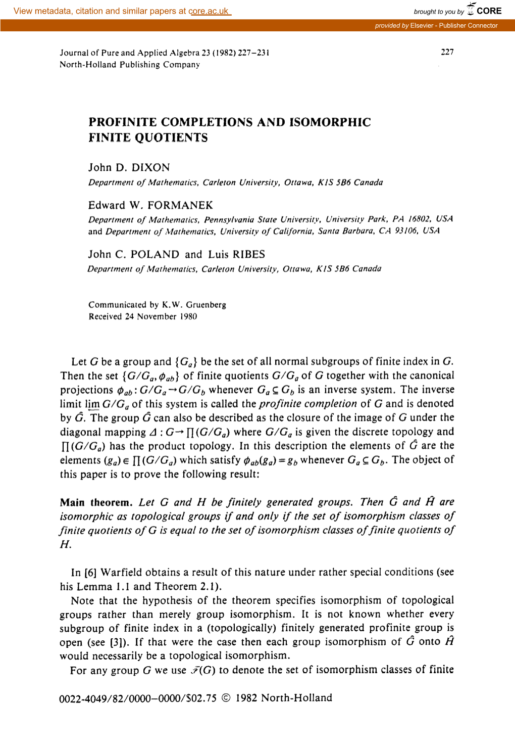 Profinite Completions and Isomorphic Finite Quotients