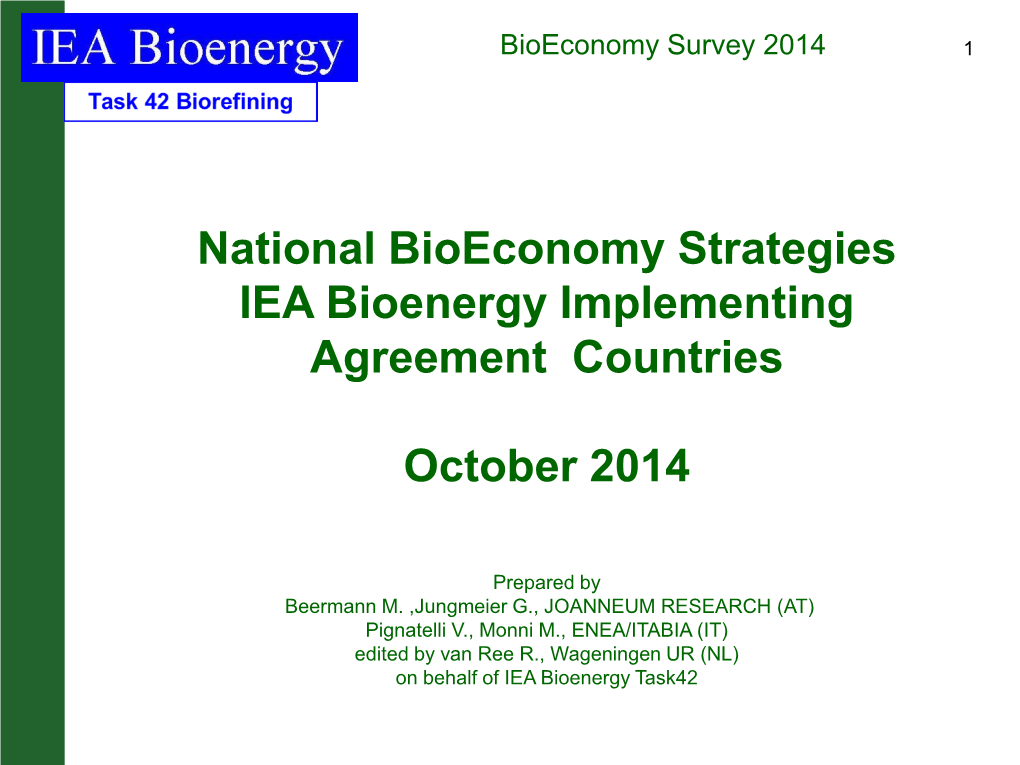 National Bioeconomy Strategies IEA Bioenergy Implementing Agreement Countries