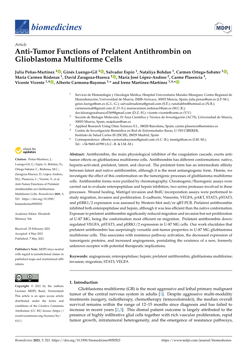 Anti-Tumor Functions of Prelatent Antithrombin on Glioblastoma Multiforme Cells
