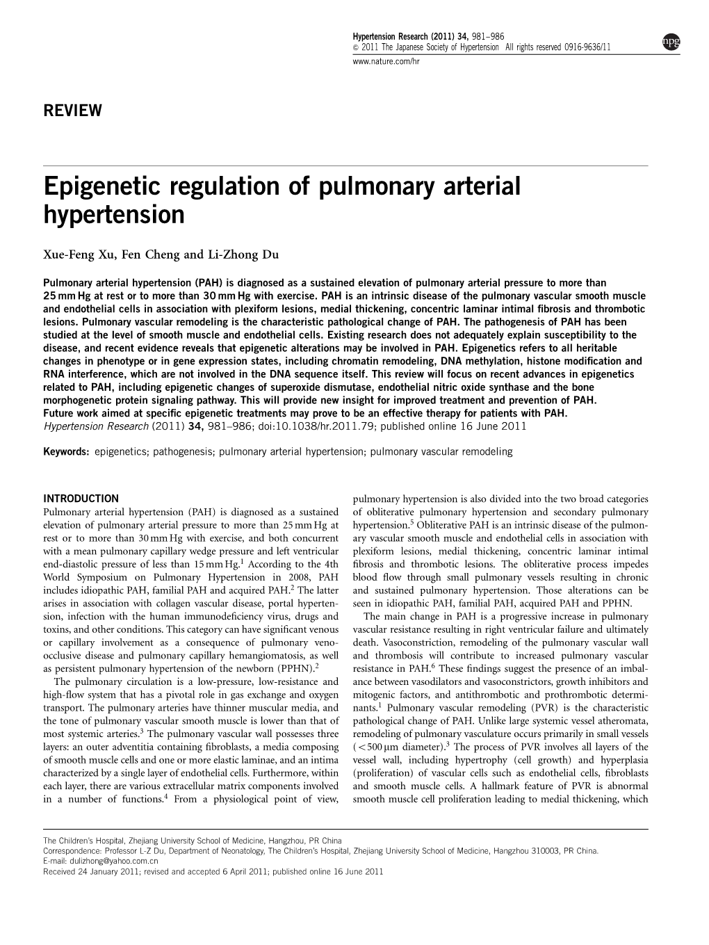 Epigenetic Regulation of Pulmonary Arterial Hypertension